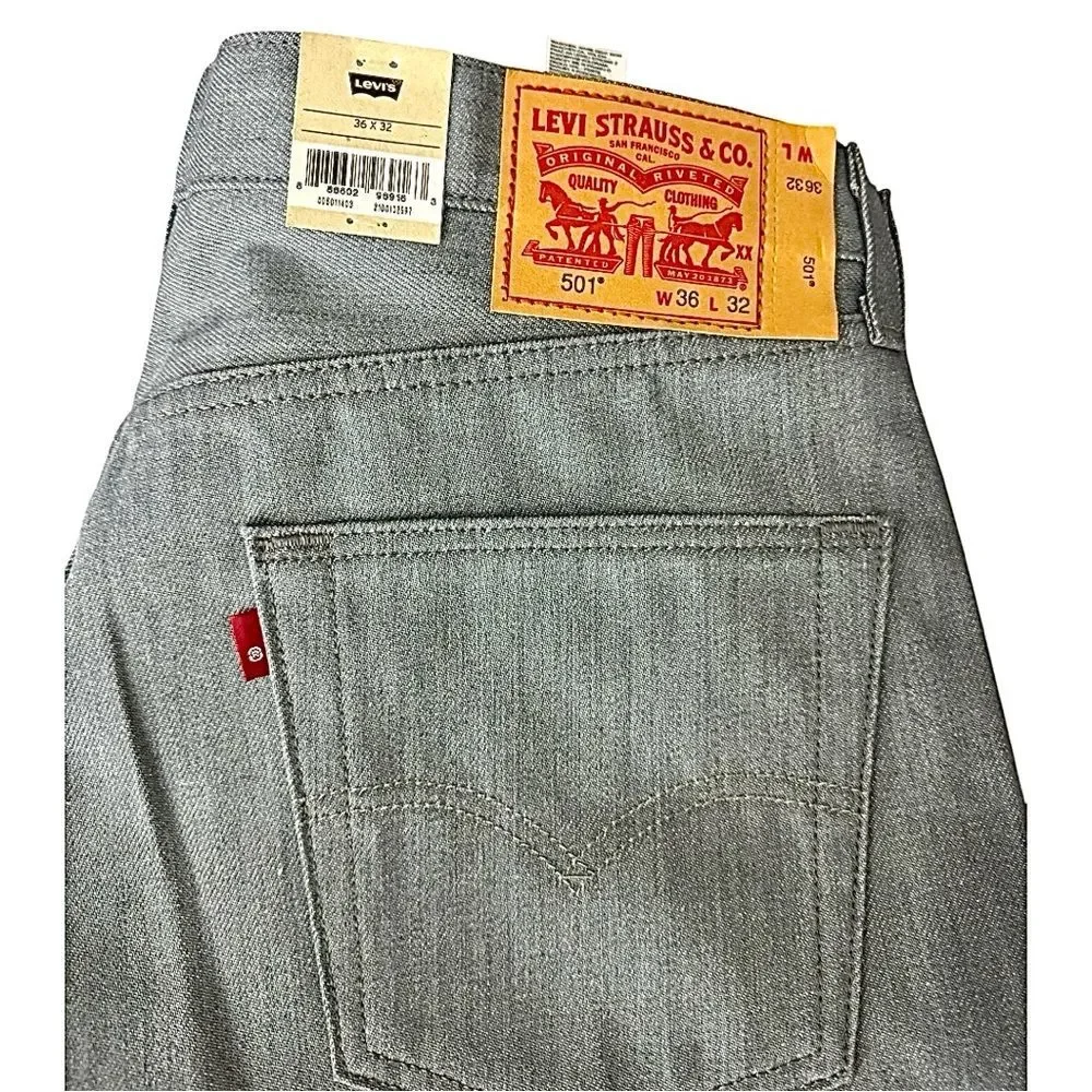 Levi’s 501 Men’s Gray Straight Leg Jeans 36x32 Button Fly Classic Fit Denim